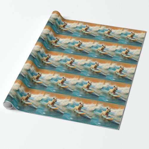 Biewer Terrier Beach Surfing Painting  Wrapping Paper