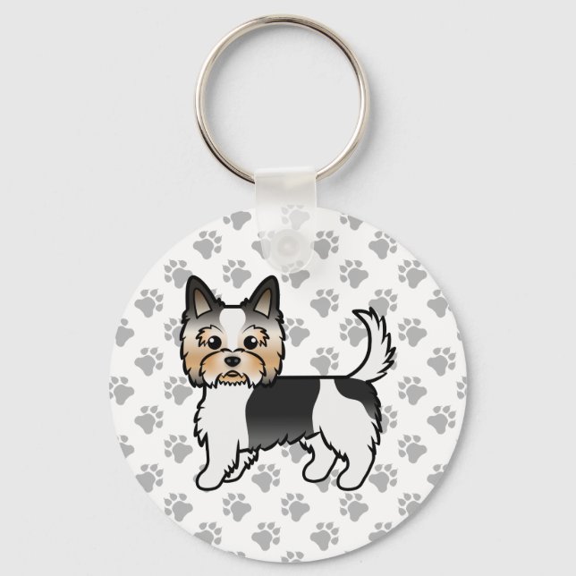 Biewer Terrier / Biewer Yorkie Cartoon Dog & Paws Keychain (Front)
