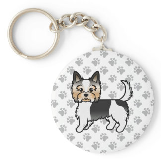 Biewer Terrier / Biewer Yorkie Cartoon Dog &amp; Paws Keychain