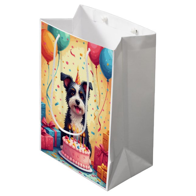 Biewer Terrier Birthday Celebration Medium Gift Bag (Front Angled)