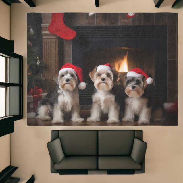 Biewer Terrier by the Fireplace Christmas Rug (Insitu (Indoor 1))