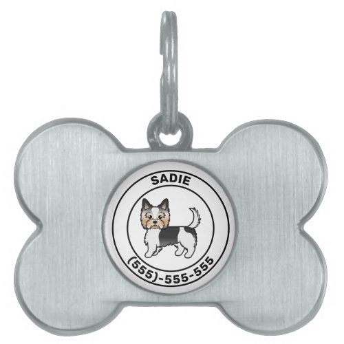 Biewer Terrier Cartoon Dog With Name  Number Pet ID Tag