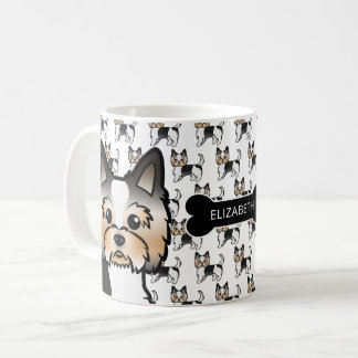 Biewer Terrier Cartoon Dogs With Dog Bone &amp; Name Coffee Mug
