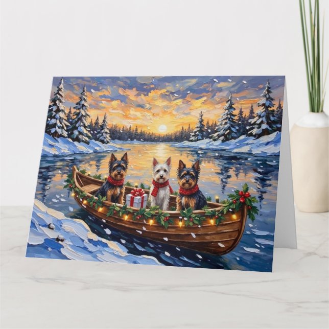 Biewer Terrier Christmas Boat Holiday Card (Front)