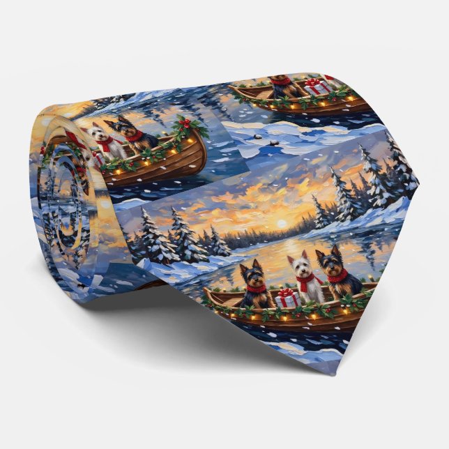 Biewer Terrier Christmas Boat Holiday Neck Tie (Rolled)