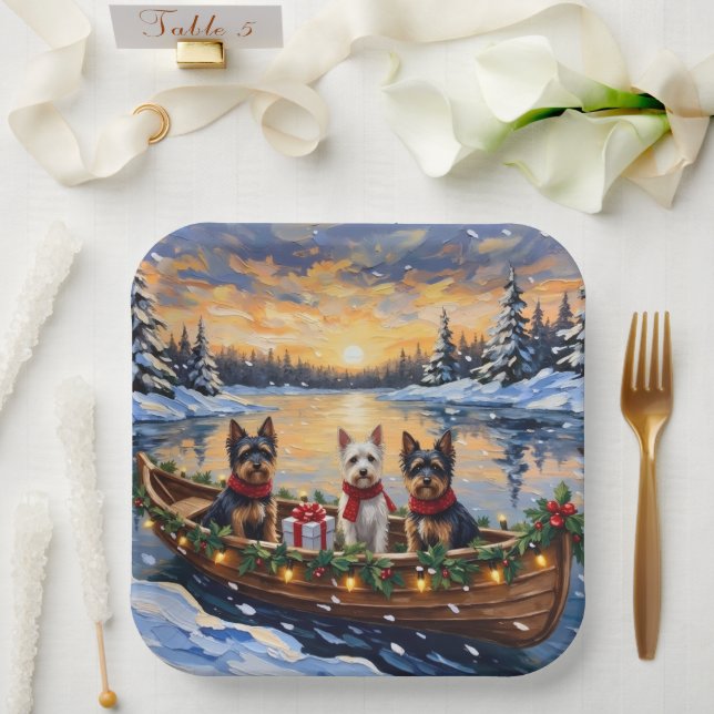Biewer Terrier Christmas Boat Holiday Paper Plates (Wedding)
