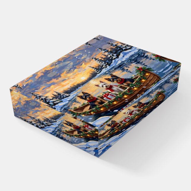 Biewer Terrier Christmas Boat Holiday Paperweight (Angled)