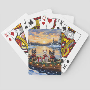 Biewer Terrier Christmas Boat Holiday Poker Cards