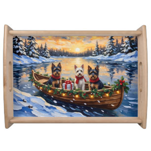 Biewer Terrier Christmas Boat Holiday Serving Tray