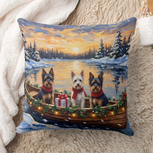 Biewer Terrier Christmas Boat Holiday Throw Pillow (Blanket)