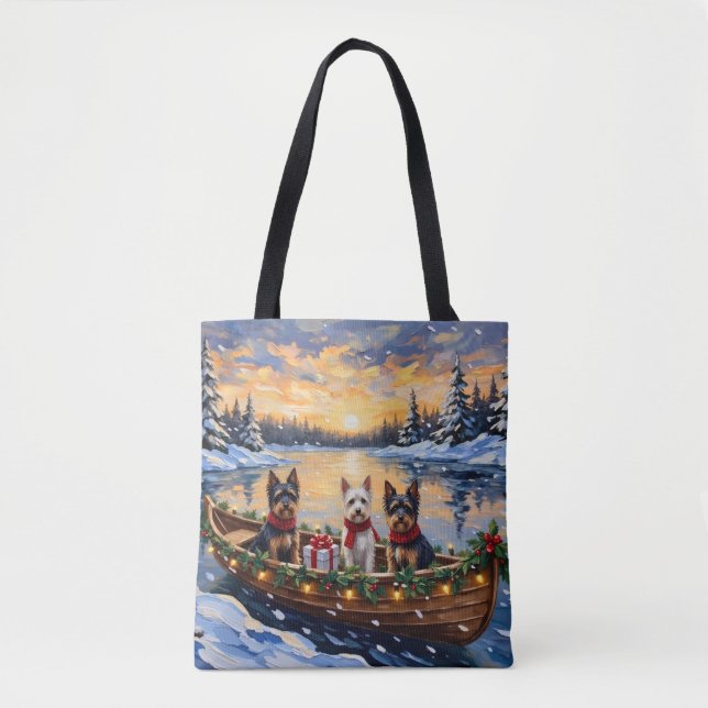 Biewer Terrier Christmas Boat Holiday Tote Bag (Front)