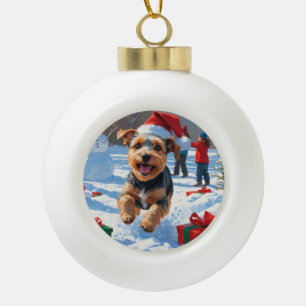 Biewer Terrier Christmas Festive Snow Scene  Ceramic Ball Christmas Ornament