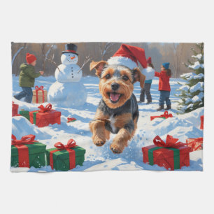 Biewer Terrier Christmas Festive Snow Scene  Kitchen Towel