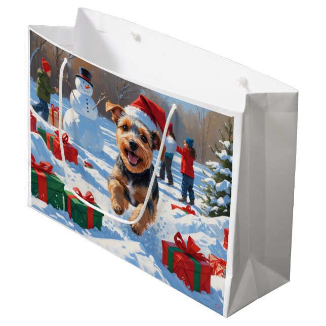 Biewer Terrier Christmas Festive Snow Scene  Large Gift Bag (Front Angled)