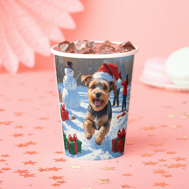 Biewer Terrier Christmas Festive Snow Scene  Paper Cups (Insitu)