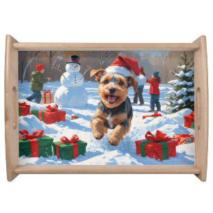 Biewer Terrier Christmas Festive Snow Scene  Serving Tray
