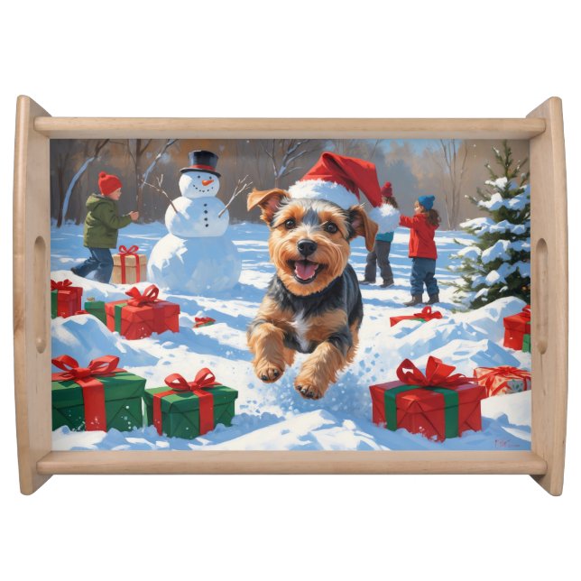 Biewer Terrier Christmas Festive Snow Scene  Serving Tray (Front)