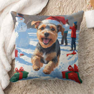 Biewer Terrier Christmas Festive Snow Scene  Throw Pillow