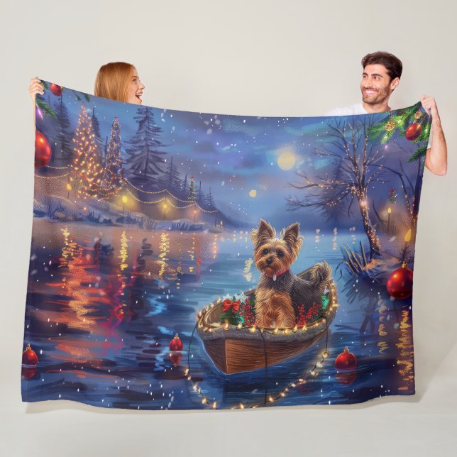 Biewer Terrier Christmas Festive Voyage Fleece Blanket (In Situ)