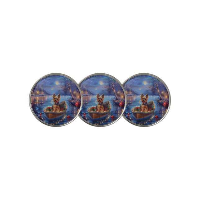Biewer Terrier Christmas Festive Voyage Golf Ball Marker (3 Up)