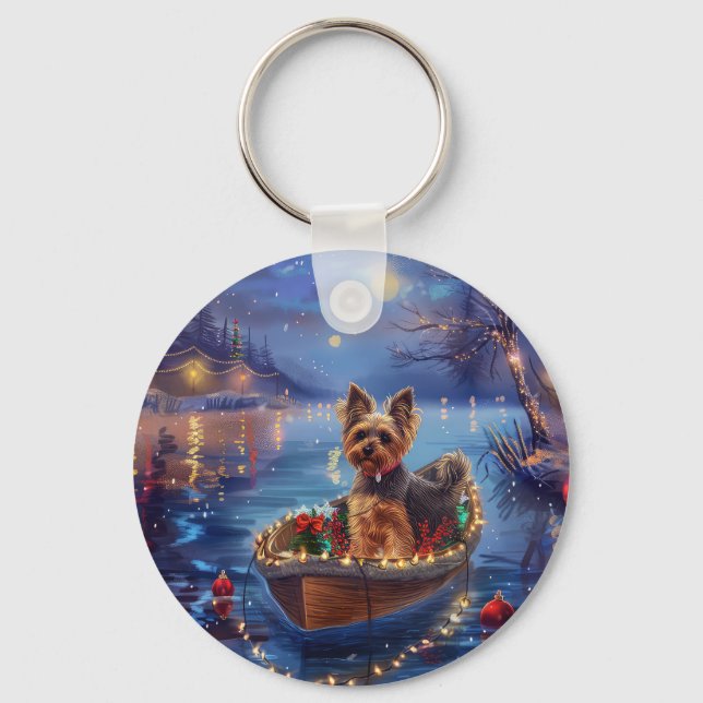 Biewer Terrier Christmas Festive Voyage Keychain (Front)
