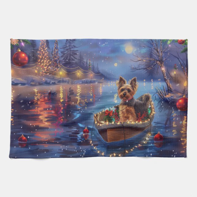 Biewer Terrier Christmas Festive Voyage Kitchen Towel (Horizontal)