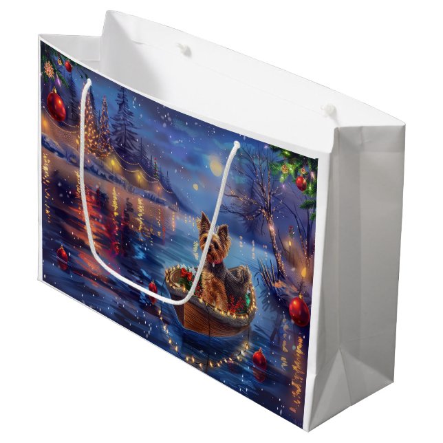 Biewer Terrier Christmas Festive Voyage Large Gift Bag (Front Angled)