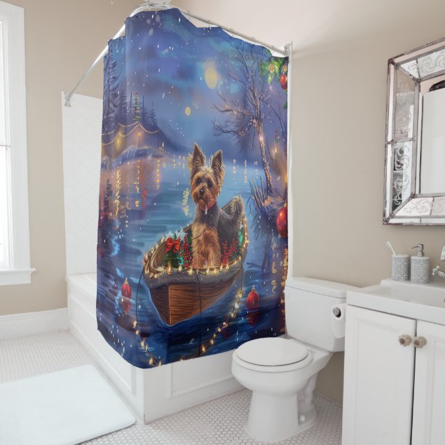 Biewer Terrier Christmas Festive Voyage Shower Curtain (In Situ)