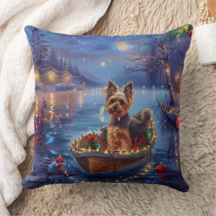 Biewer Terrier Christmas Festive Voyage Throw Pillow