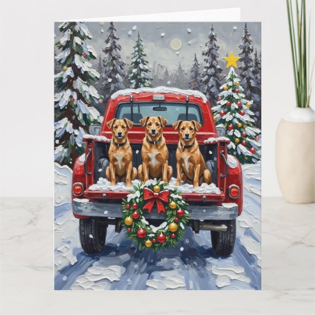 Biewer Terrier Christmas Red Truck Holiday Card (Front)