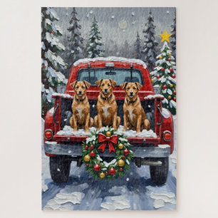 Biewer Terrier Christmas Red Truck Holiday Jigsaw Puzzle
