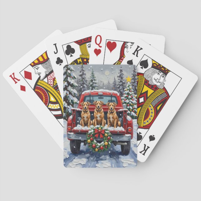 Biewer Terrier Christmas Red Truck Holiday Poker Cards (Back)