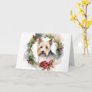 Biewer Terrier Christmas Wreath Festive Pup  Card