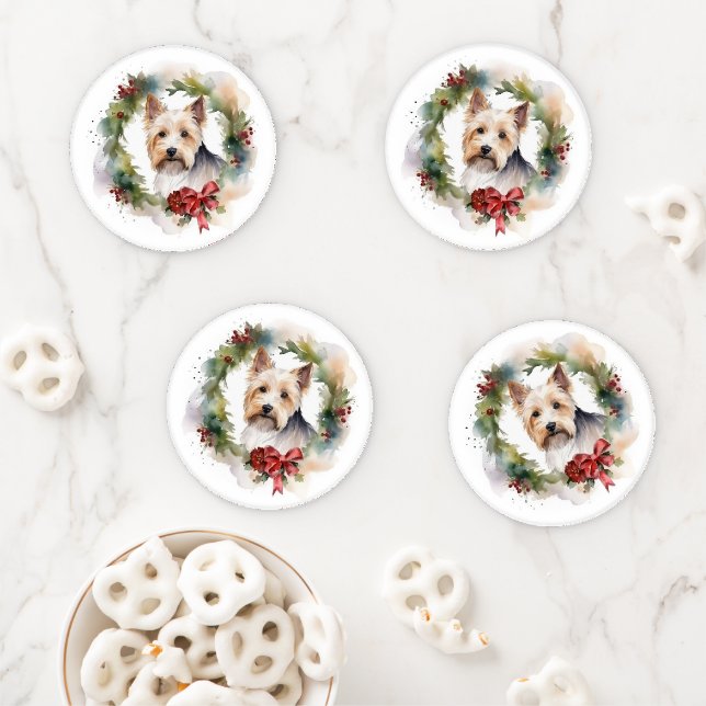 Biewer Terrier Christmas Wreath Festive Pup  Coaster Set (In Situ)