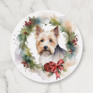 Biewer Terrier Christmas Wreath Festive Pup  Favor Tags