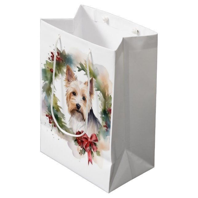 Biewer Terrier Christmas Wreath Festive Pup  Medium Gift Bag (Front Angled)