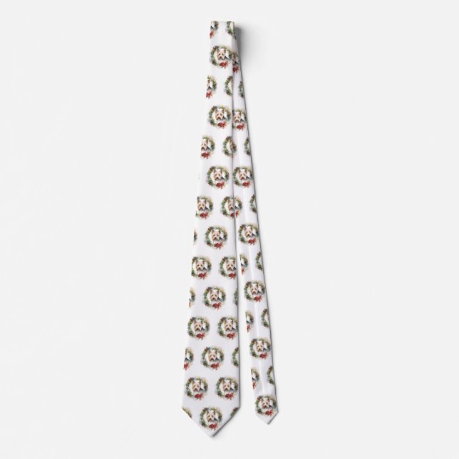 Biewer Terrier Christmas Wreath Festive Pup  Neck Tie (Front)