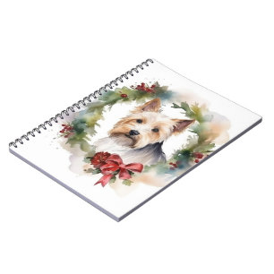 Biewer Terrier Christmas Wreath Festive Pup  Notebook