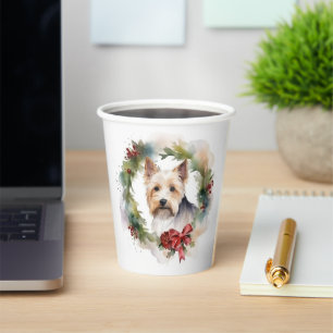 Biewer Terrier Christmas Wreath Festive Pup  Paper Cups