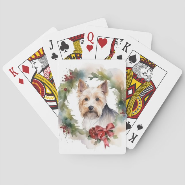 Biewer Terrier Christmas Wreath Festive Pup  Poker Cards (Back)