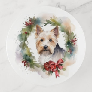 Biewer Terrier Christmas Wreath Festive Pup  Trinket Tray