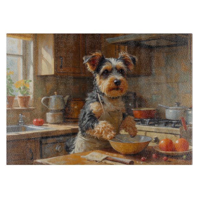 Biewer Terrier Cooking in Kitchen Cutting Board (Front)