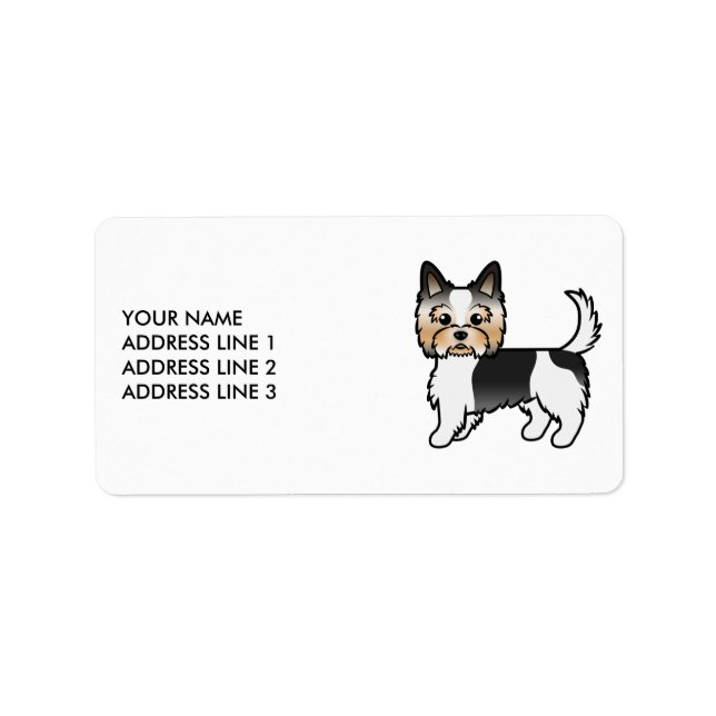 Biewer Terrier Cute Cartoon Dog & Custom Text Label (Front)