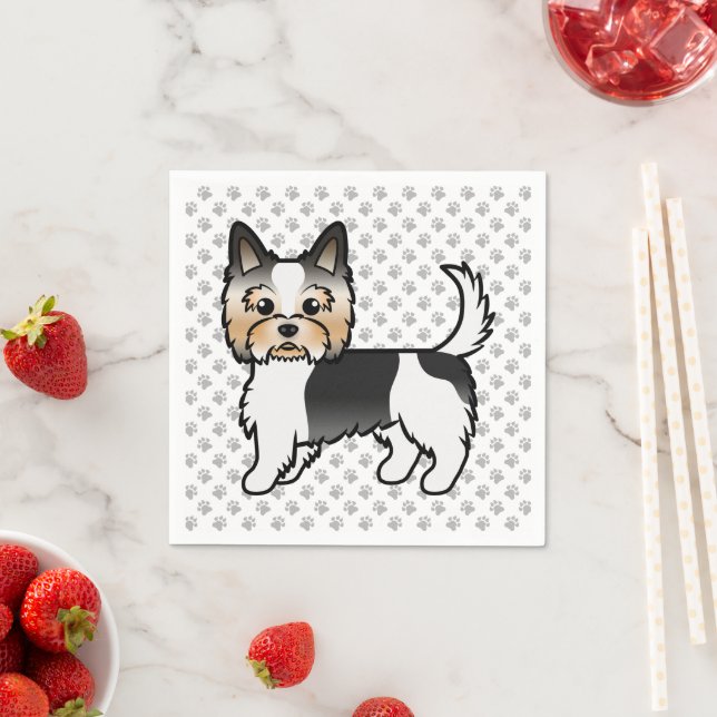Biewer Terrier Cute Cartoon Dog Drawing & Paws Napkins (Insitu)