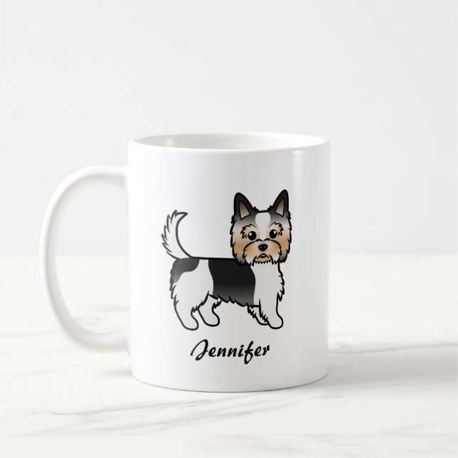 Biewer Terrier Cute Cartoon Dog & Name Coffee Mug (Left)