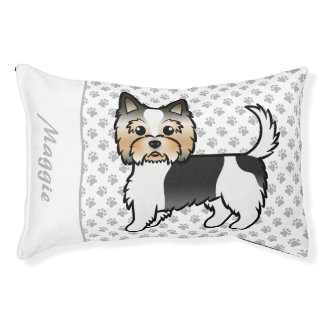 Biewer Terrier Cute Cartoon Dog &amp; Name Pet Bed