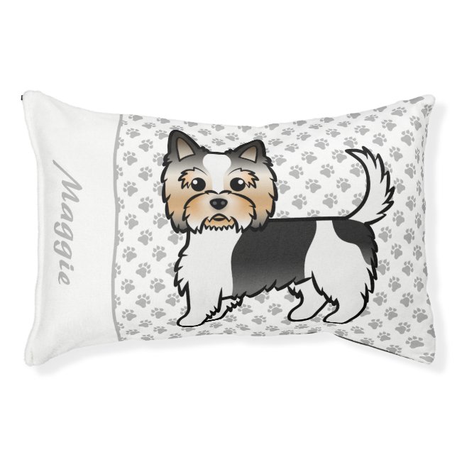 Biewer Terrier Cute Cartoon Dog & Name Pet Bed (Front)