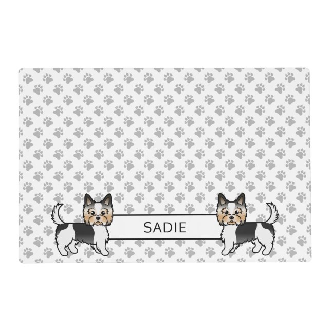 Biewer Terrier Cute Cartoon Dog & Name Placemat (Front)