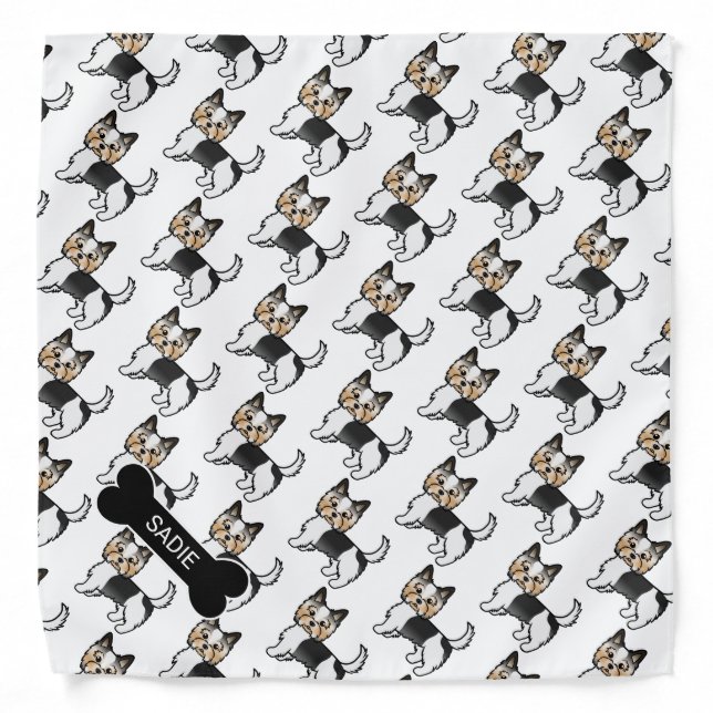 Biewer Terrier Cute Cartoon Dog Pattern & Name Bandana (Front)