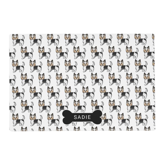 Biewer Terrier Cute Cartoon Dog Pattern & Name Placemat (Front)
